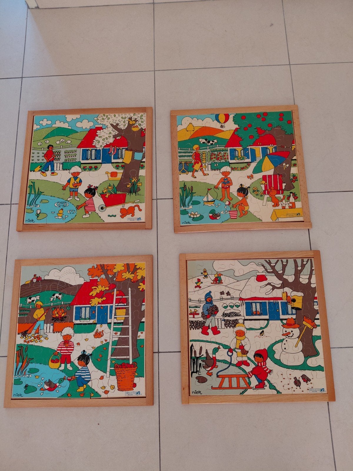 Vier educatieve houten schoolpuzzels, Ophalen, 10 tot 50 stukjes, Gebruikt, 4 tot 6 jaar