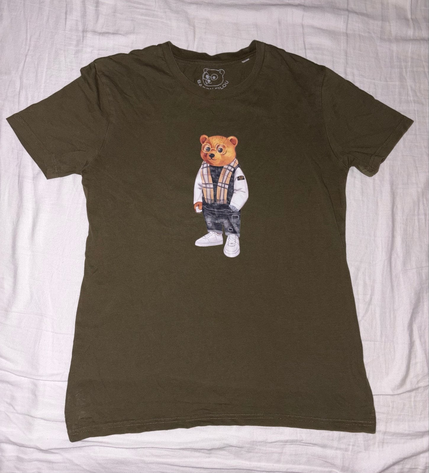 Donkergroen Baron Filou T-shirt met teddybeer print, Ophalen of Verzenden, Gedragen, Maat 46 (S) of kleiner, Groen