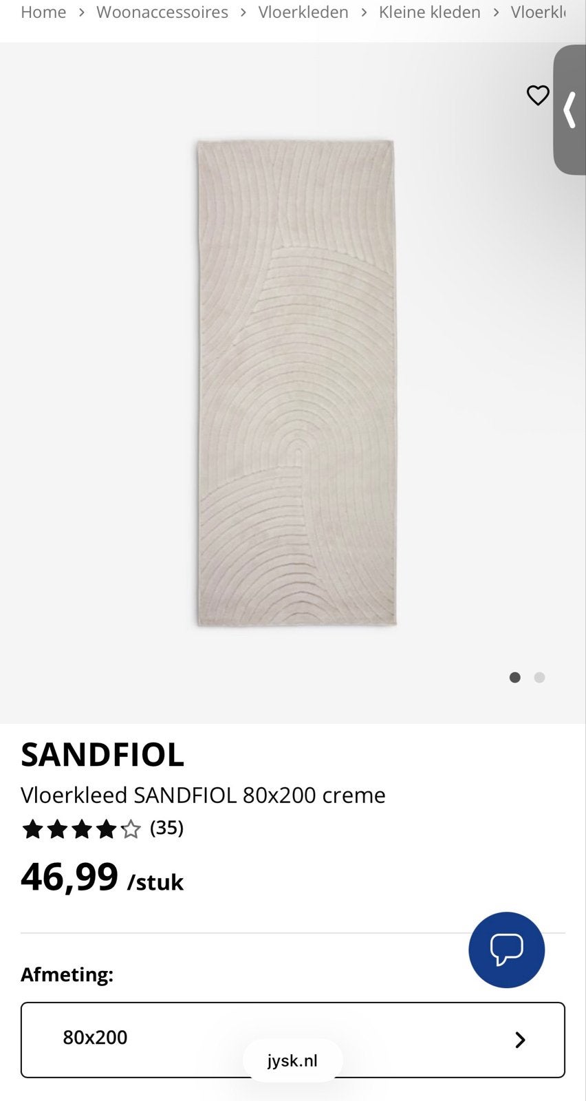 Vloerkleed SANDFIOL 2x 80x200 crème - JYSK, Ophalen, Gebruikt, 50 tot 100 cm, Crème