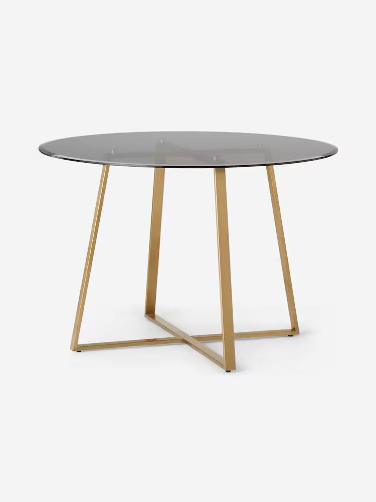 MADE Haku ronde eettafel rookglas goud, Ophalen, Rond, Zo goed als nieuw, 75 cm of meer