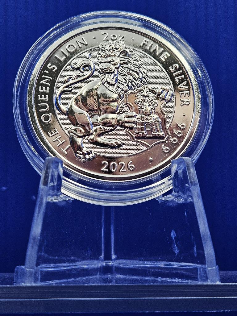 (10973) ENGLAND  TUDOR  QUEENS LION 2026  TWO OUNCE, Ophalen of Verzenden, Overige landen, Losse munt, Zilver