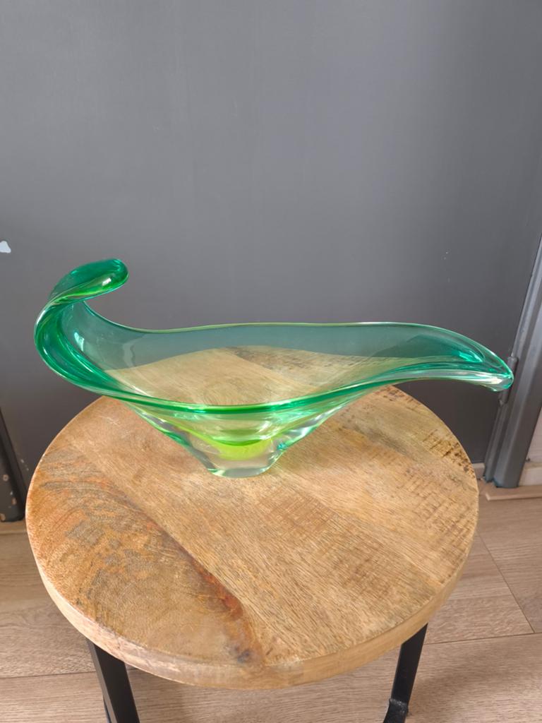 Antieke Tsjechische uranium glazen schaal - Groene gloed, Antiek en Kunst, Antiek | Glas en Kristal, Ophalen of Verzenden