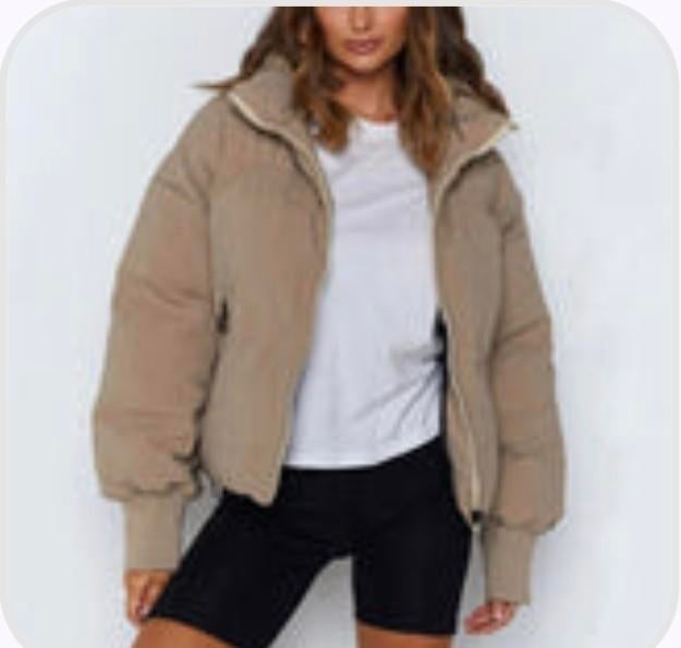 Stijlvolle Cropped Puffer Jas, Maat 38/40 (M), Beige, Nieuw, Ophalen of Verzenden