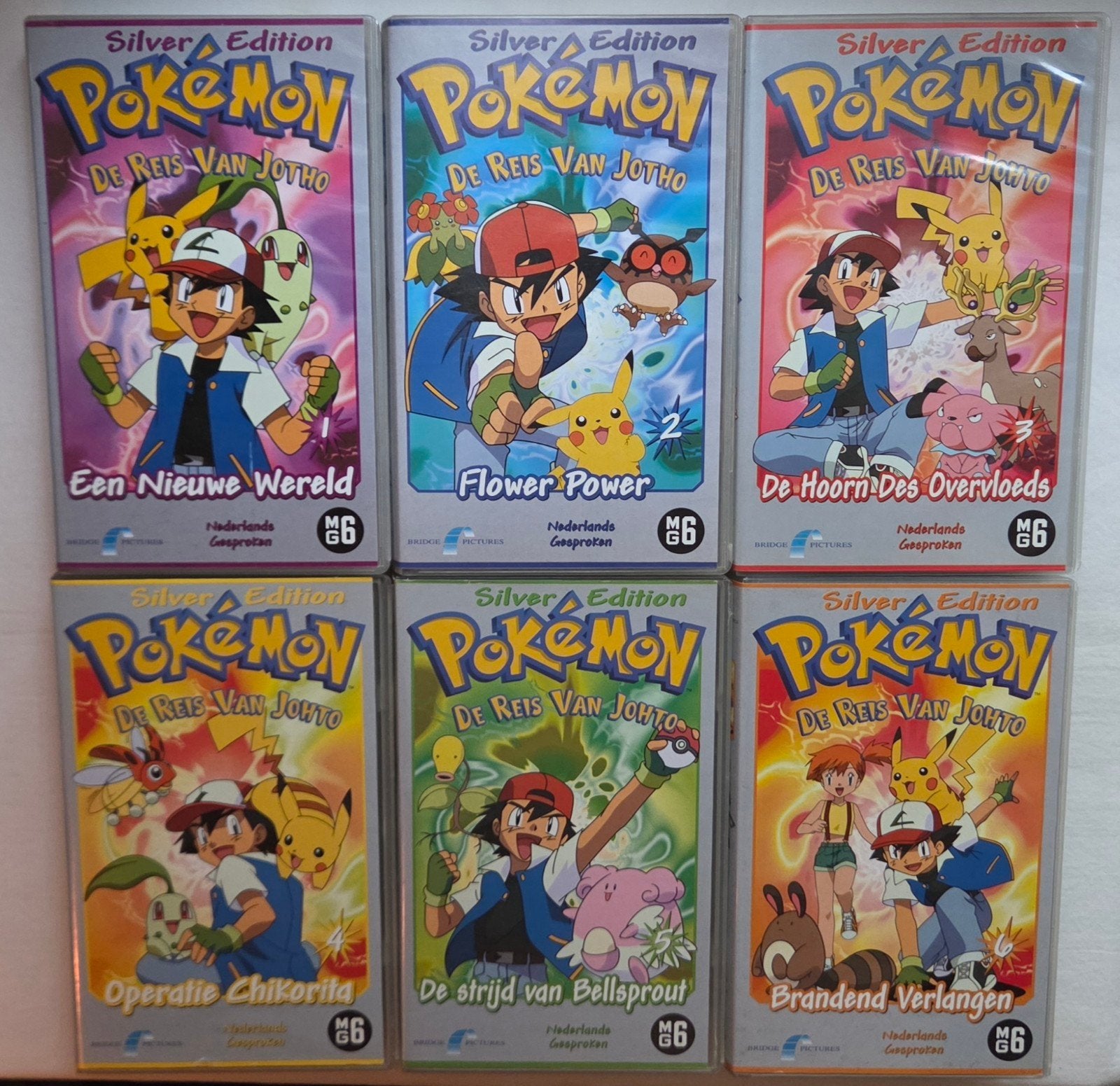 Pokemon Silver Edition 1 t/m 6 Complete Serie VHS Cartoon, Cd's en Dvd's, Alle leeftijden, Ophalen of Verzenden, Gebruikt