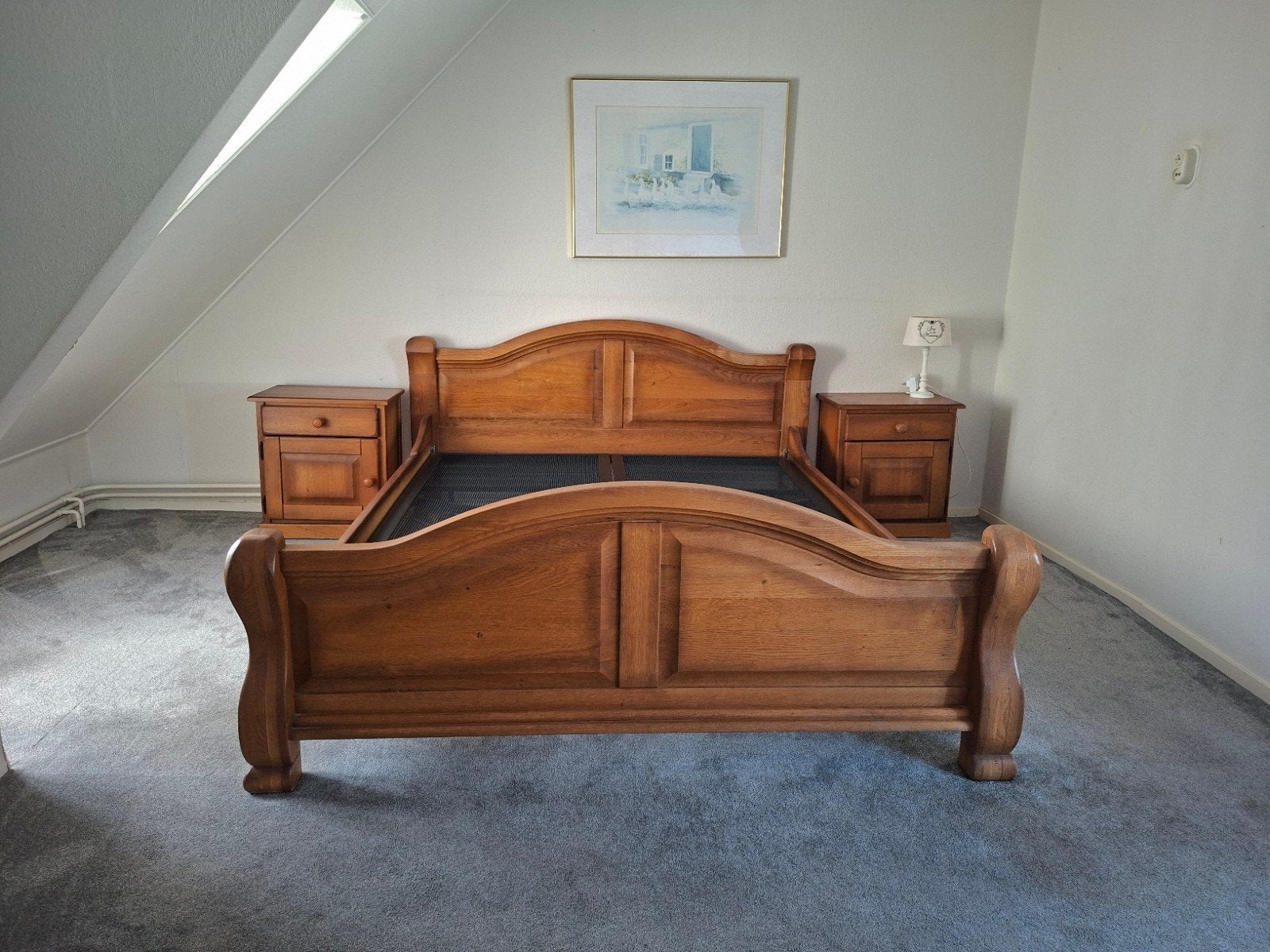 Grenen bed met 2 Auping spiralen, Ophalen, Gebruikt, Tweepersoons, 200 cm