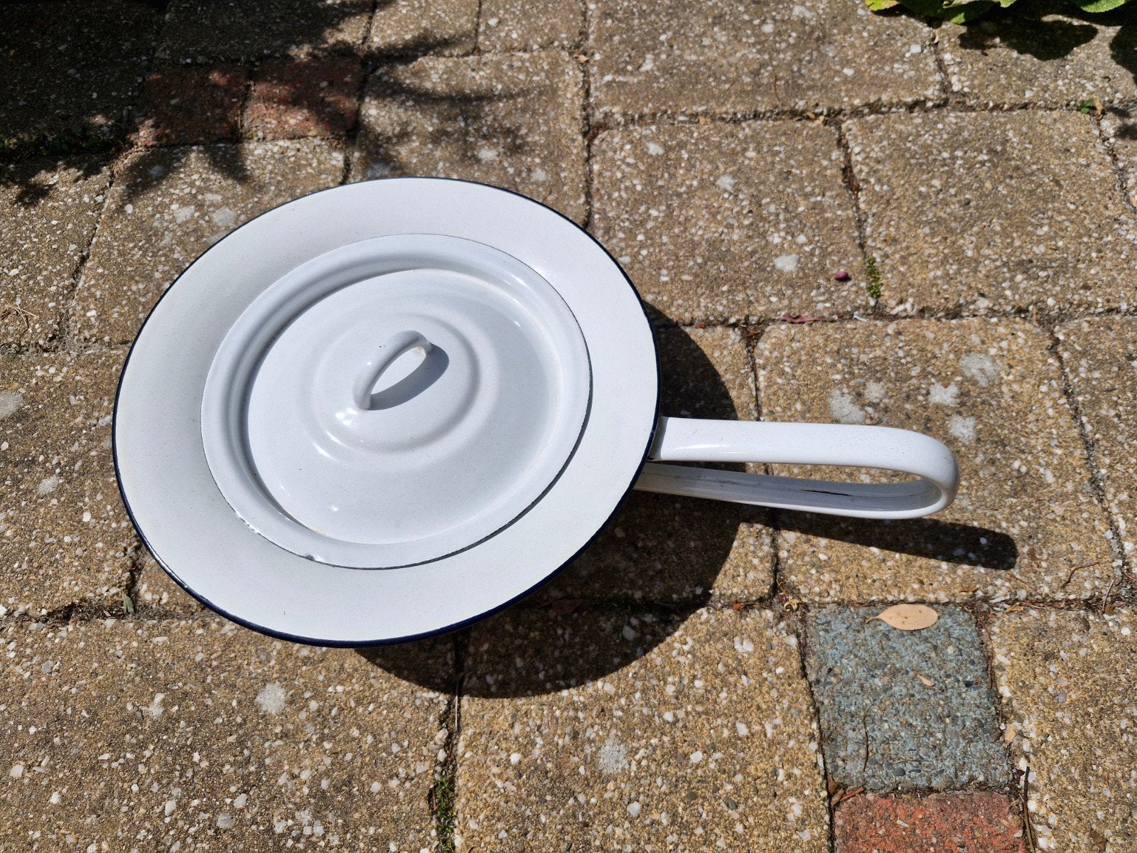 Vintage Witte Geëmailleerde Bedpan met Deksel, Ophalen
