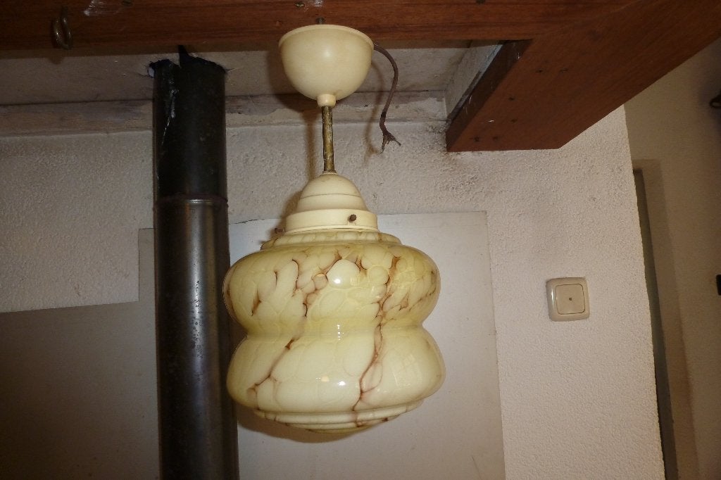 ART DECO,HANGLAMP,1920-30, Huis en Inrichting, Gebruikt, Glas, ART DECO, E27 (groot)