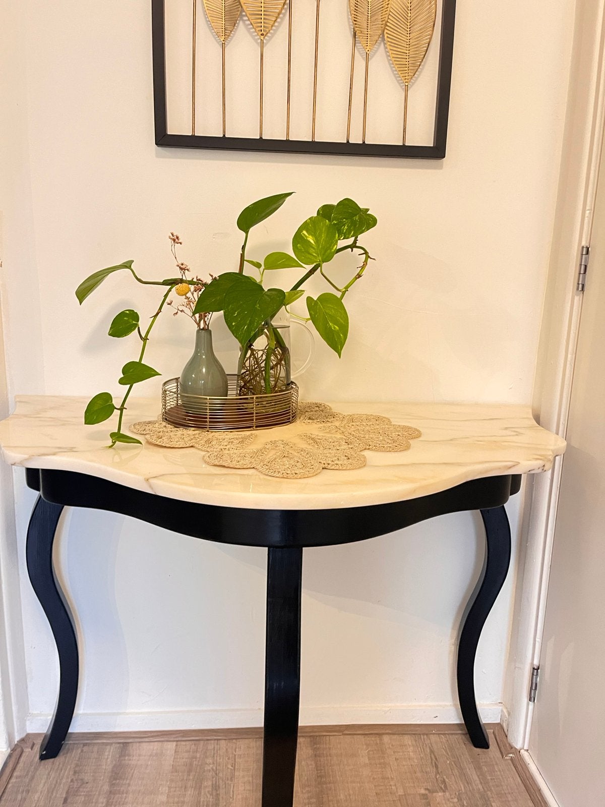 Elegante consoletafel met echt marmeren blad, Ophalen, 50 tot 100 cm, Zo goed als nieuw, Overige vormen