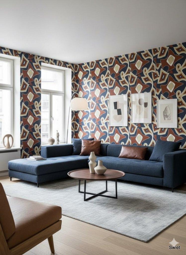 14116 Retro geometrisch behang 70s vintage wallpapers swiet, Verzenden, Minder dan 10 m²