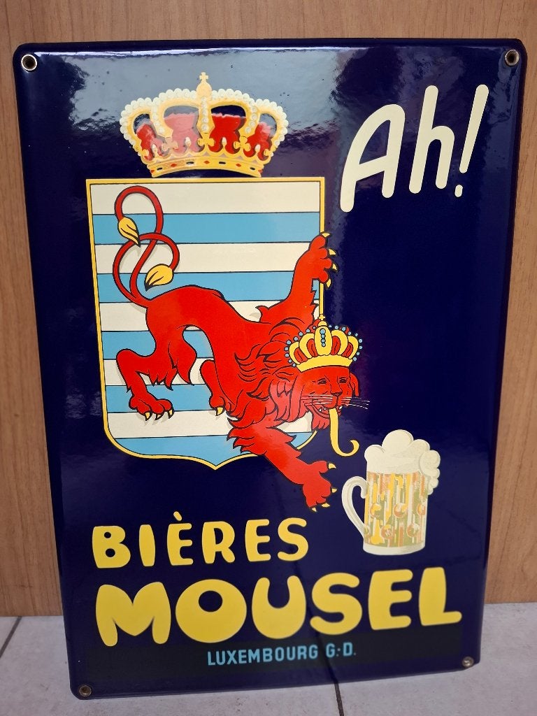 Emaillebord bières Mousel Luxembourg, Ophalen of Verzenden, Nieuw, Reclamebord, Plaat of Schild, Overige merken