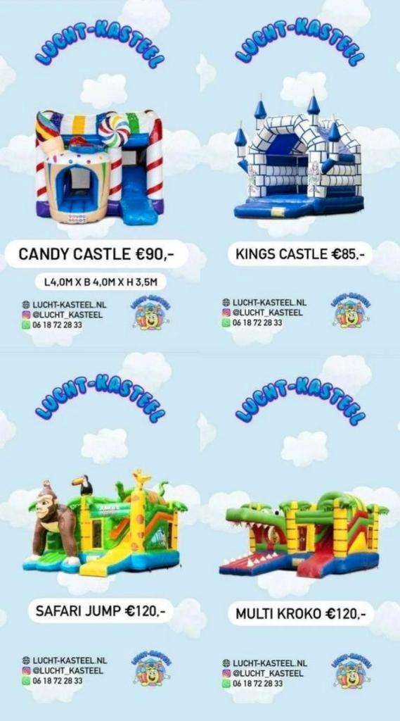 Springkussen verhuur kinderfeestje verjaardag Lucht Kasteel, Hobby en Vrije tijd, Feestartikelen | Verhuur, Ophalen, Zo goed als nieuw