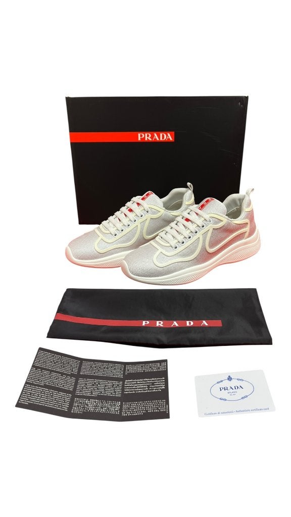 Prada America's Cup Mesh Dames Maat 38 39, Ophalen of Verzenden, Zo goed als nieuw, Wit, Sneakers of Gympen