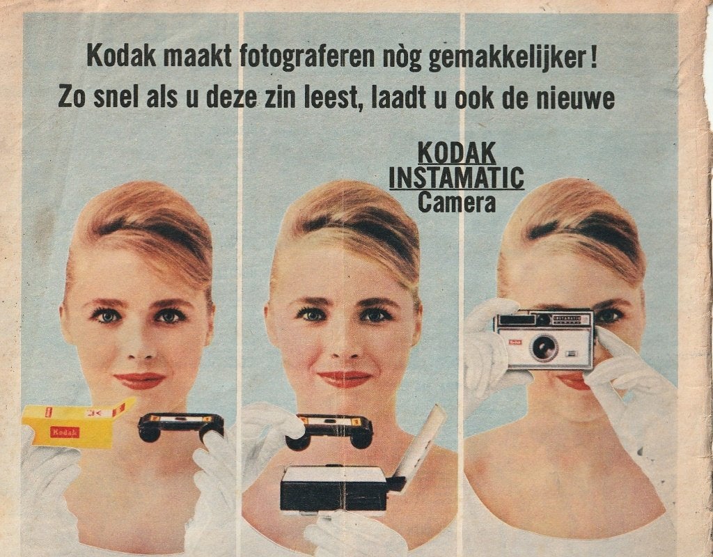 retro reclame 1963 Kodak camera instamatic makkelijk, Verzamelen, Verzenden, Overige typen