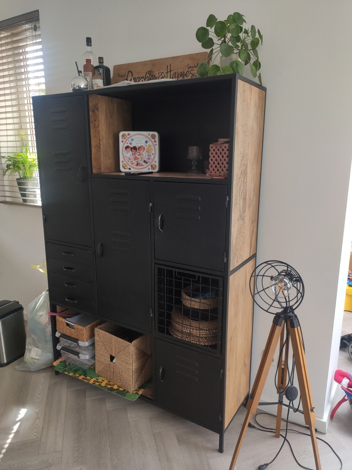 Industriële kast van staal en hout te koop, Ophalen, Gebruikt, Minder dan 150 cm, Met deur(en)