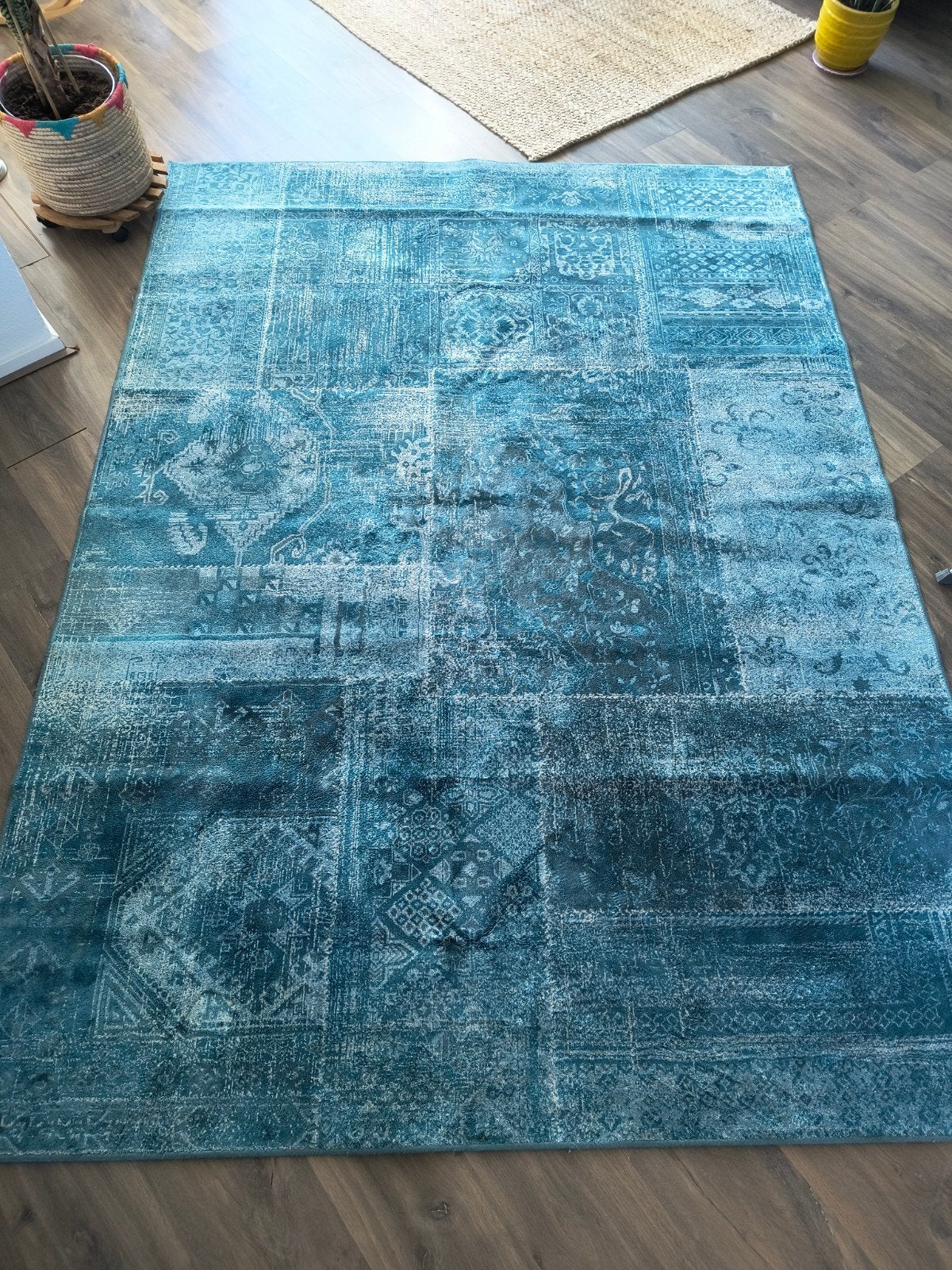 Modern Blauw Vloerkleed - Patchwork Design, Ophalen, 150 tot 200 cm, 200 cm of meer, Zo goed als nieuw