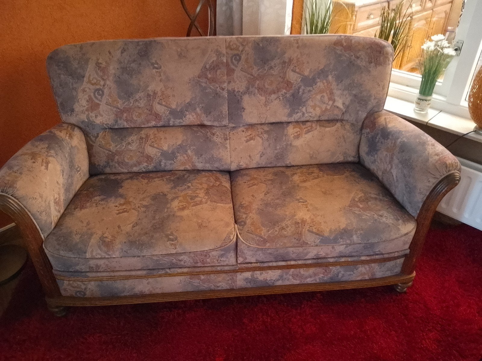 Retro tweezitsbankje met houten frame, Ophalen, Hout, Gebruikt, Klassiek