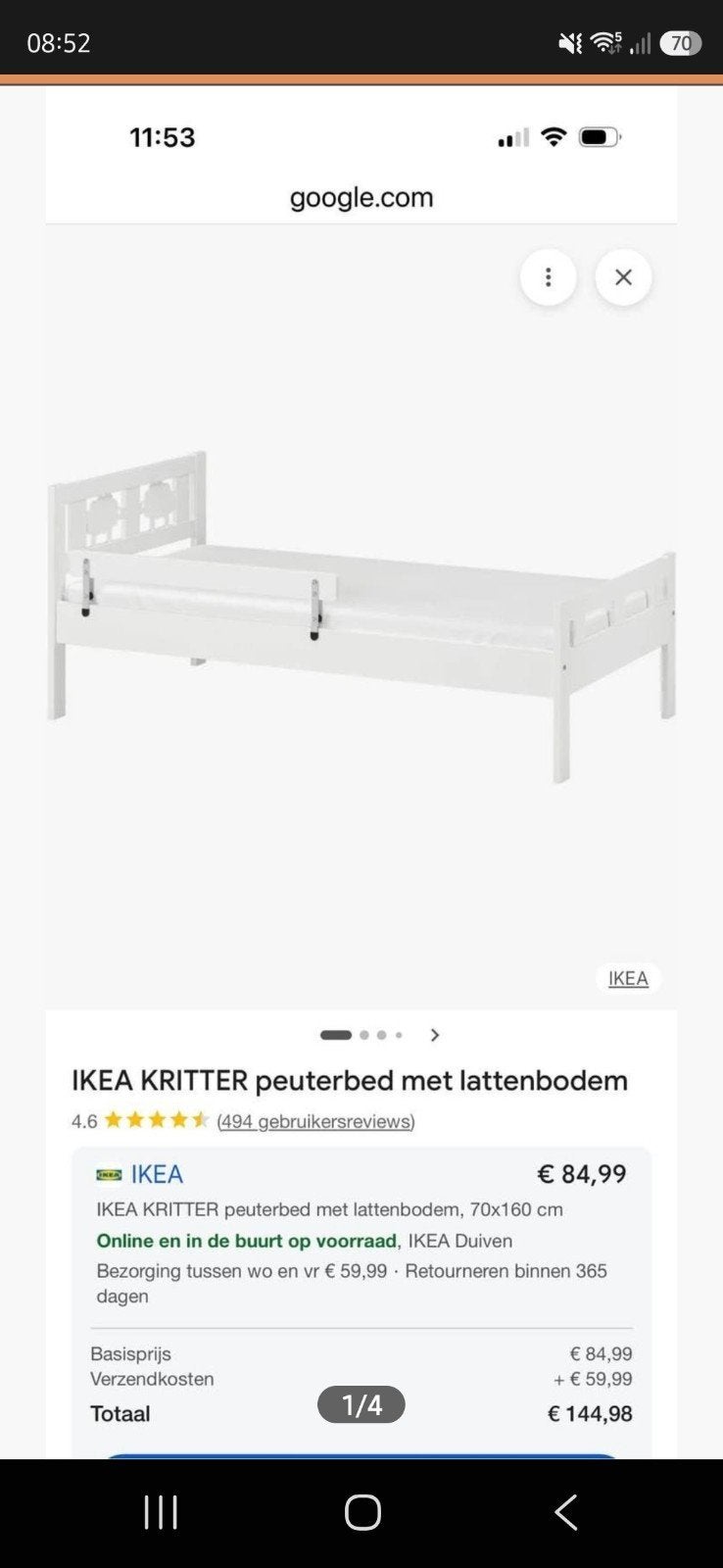 Kritter  kleuterbed, Kinderen en Baby's, Lattenbodem, Gebruikt, 70 tot 85 cm, 140 tot 160 cm