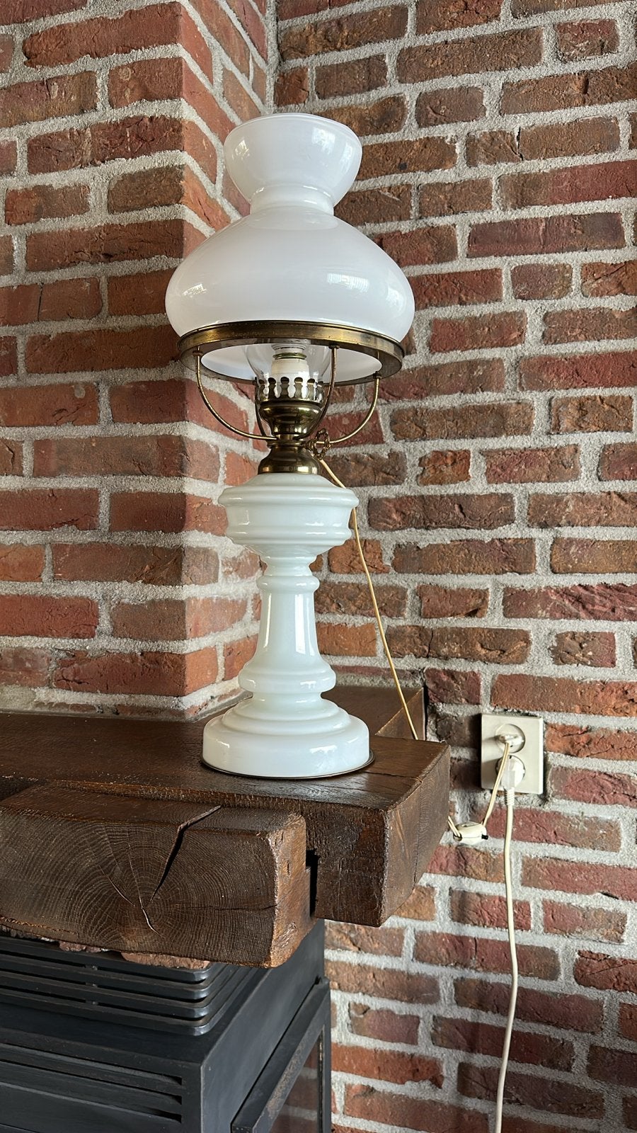 Vintage Witte Olielamp - Klassieke Tafellamp, Antiek en Kunst, Ophalen