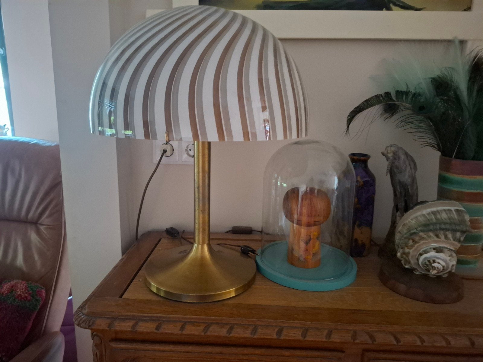 Prachtige vintage swirl design lamp mushroom retro, Ophalen, Design