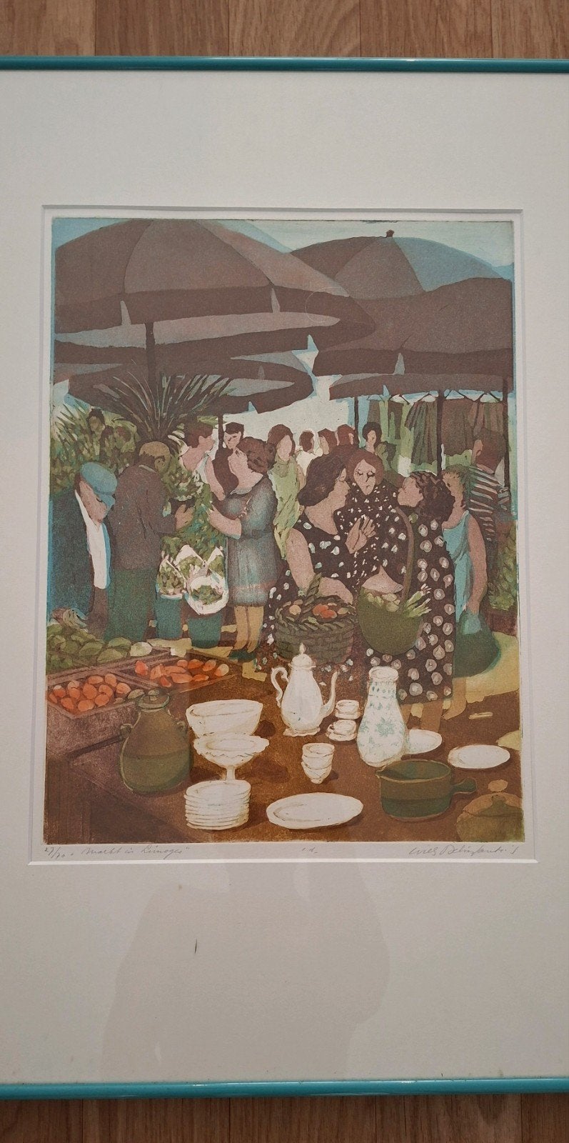 Prachtig schilderij van Willy Belifante - Markt in Cinque, Antiek en Kunst, Realistisch, Ophalen of Verzenden, Gesigneerd, Print