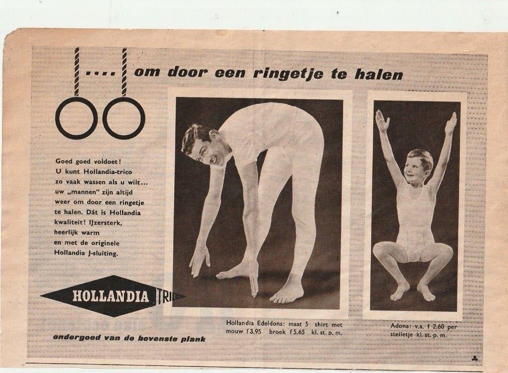 Retro reclame 1956 Hollandia heren en jongens ondergoed, Verzenden, Overige typen