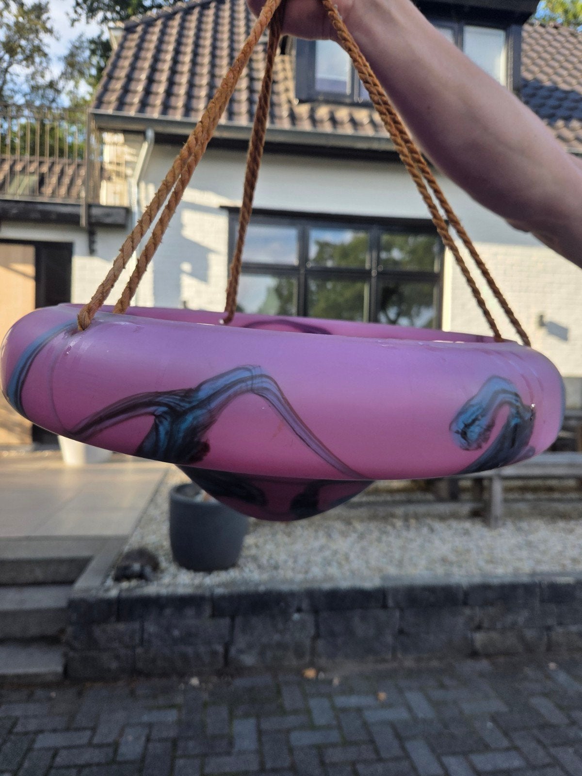 Unieke Roze art deco Hanglamp met Zwart/Blauw patroon, Ophalen