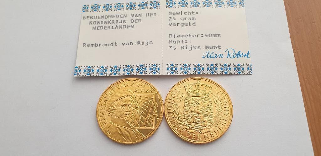 2962 vergulde rembrandt van rijn, Postzegels en Munten, Penningen en Medailles, Verzenden, Overige materialen