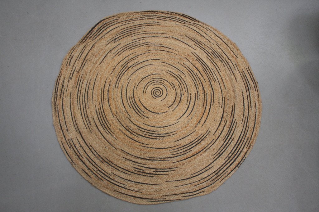 Hip rond vloerkleed Jute naturel & zwart Ø100 cm., Rond, Ophalen of Verzenden, 100 tot 150 cm, 100 tot 150 cm