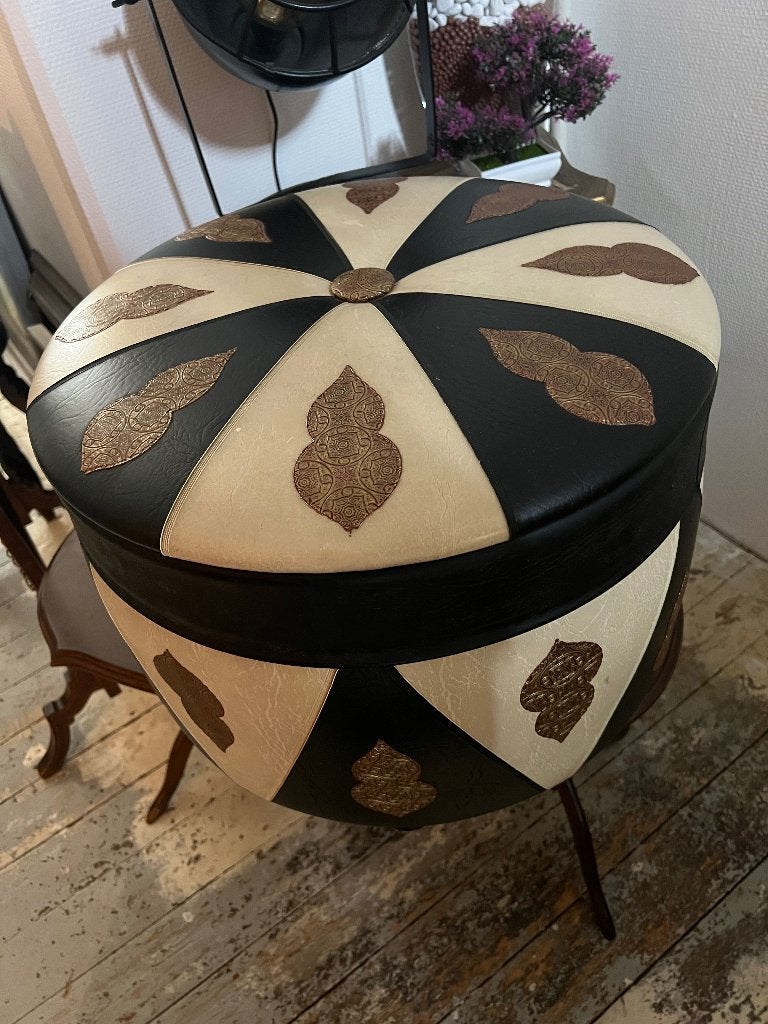 vintage retro poef met opberg, Ophalen, Rond, Minder dan 50 cm, Minder dan 50 cm