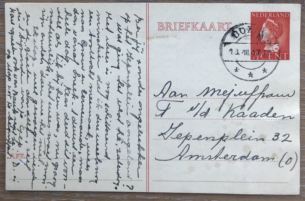 Nederland: Briefkaart uit Dearsum, gestempeld in Boazum 1947, Verzenden, Briefkaart