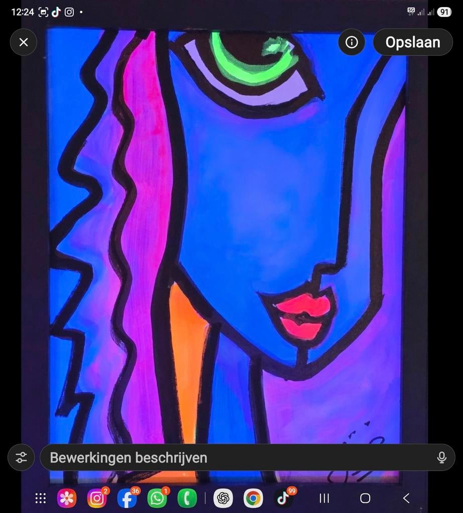 Neon Noir drieluik – origineel handgeschilderd door graffiti, Ophalen of Verzenden