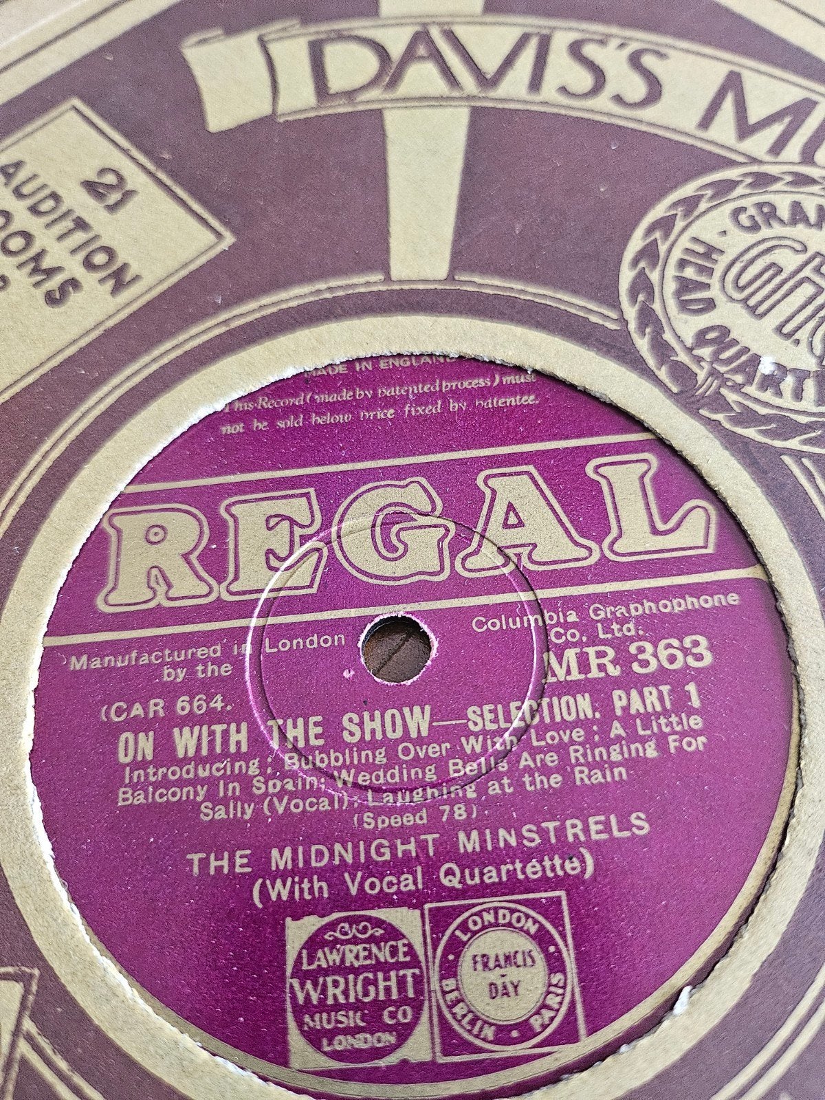 The Midnight Minstrels - On With The Show (Regal MR 363), Gebruikt, 10 inch, Originele persing, Ophalen of Verzenden