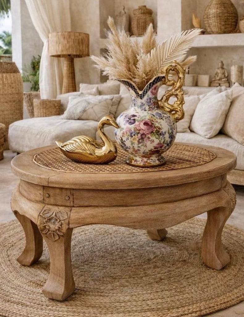 Ibiza Boho Salontafel met Rotan Blad, Ophalen of Verzenden, Zo goed als nieuw