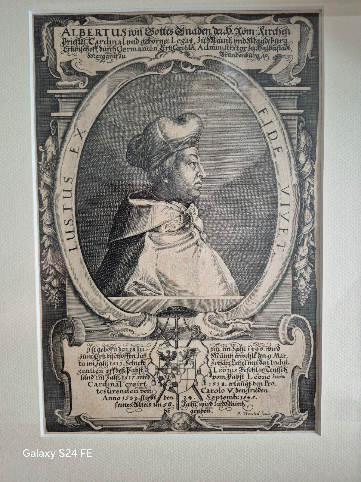 Antieke Gravure: Interieur van de Kathedraal van Mainz, Antiek en Kunst, Ophalen of Verzenden
