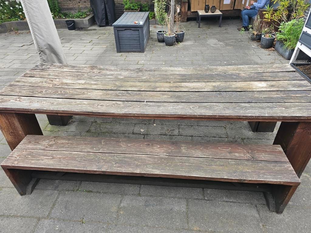 Grote tuintafel met bank, Tuin en Terras, Tuintafels, Ophalen, Gebruikt, Rechthoekig, Hout