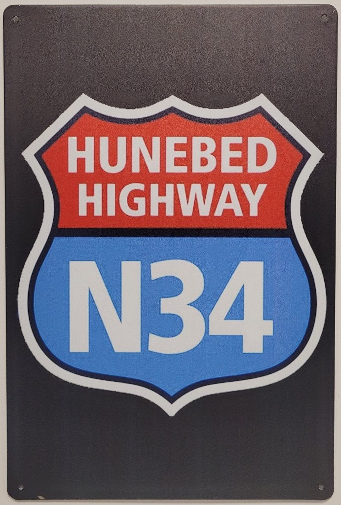 Hunebed Highway N34 reclamebord van metaal wandbord deco, Info@deconoord.nl, Deco Noord, Nieuw, Ophalen of Verzenden