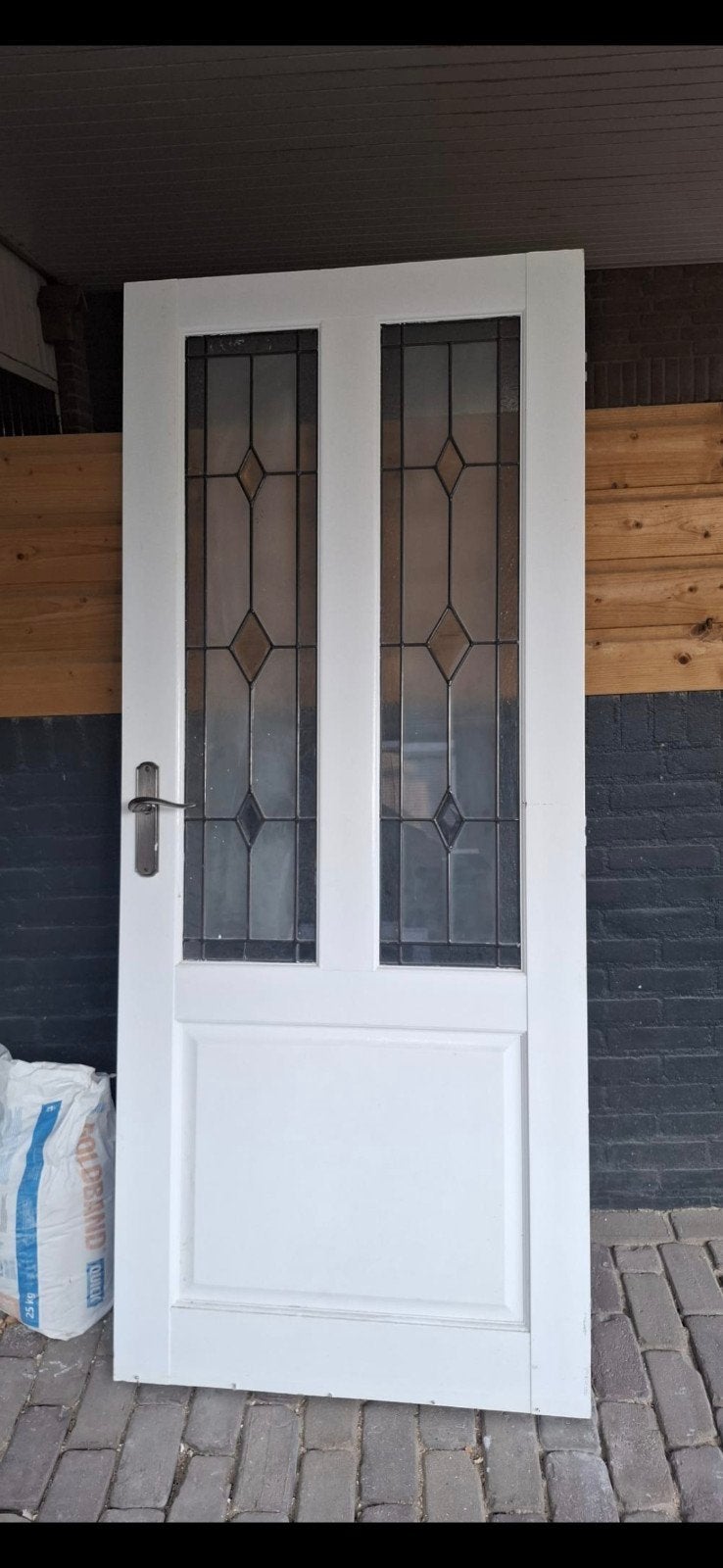 Witte binnendeur met glas-in-lood, Doe-het-zelf en Verbouw, Deuren en Horren, Ophalen, Gebruikt, 80 tot 100 cm, Binnendeur