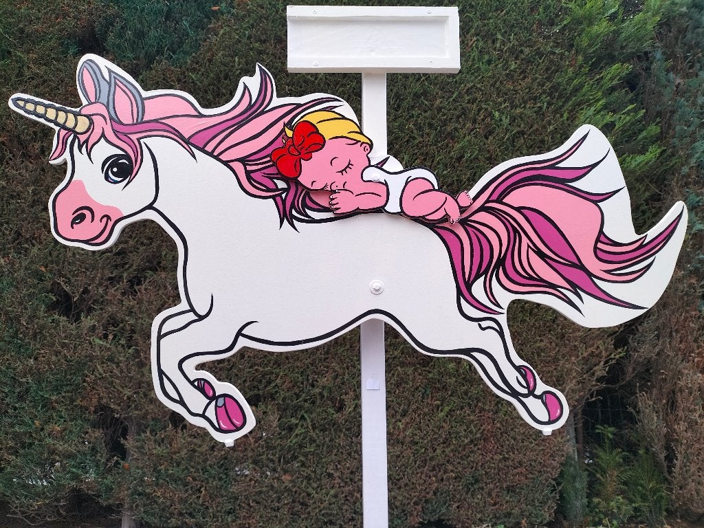 Geboortebord roze paardje geweldig in uw tuin of aan balkon., Ophalen, Nieuw, Geboortebord