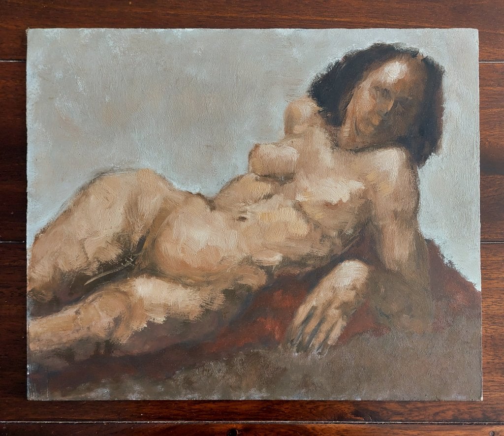 Studie van Vrouwelijk Naakt - Olieverf, Antiek en Kunst, Portret of Personen, Impressionistisch, Ophalen of Verzenden, Olieverf