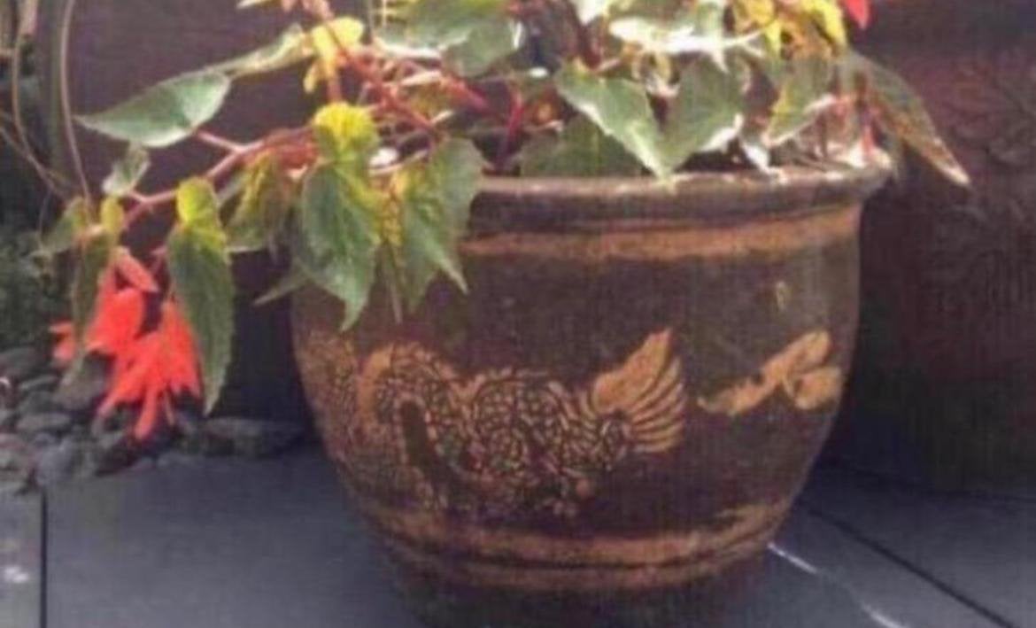 Mooie decoratieve robuuste bloempot/een uniek drakenmotief, Tuin en Terras, Gebruikt, 40 cm of meer, Rond, Ophalen of Verzenden