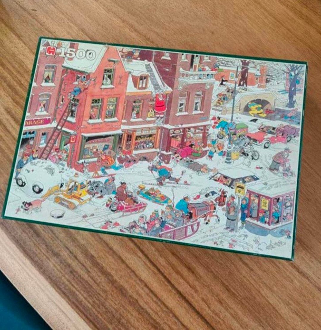 Jan van Haasteren legpuzzel 'Sneeuwpret' - 1500 stukjes, Ophalen of Verzenden, 500 t/m 1500 stukjes, Zo goed als nieuw, Legpuzzel