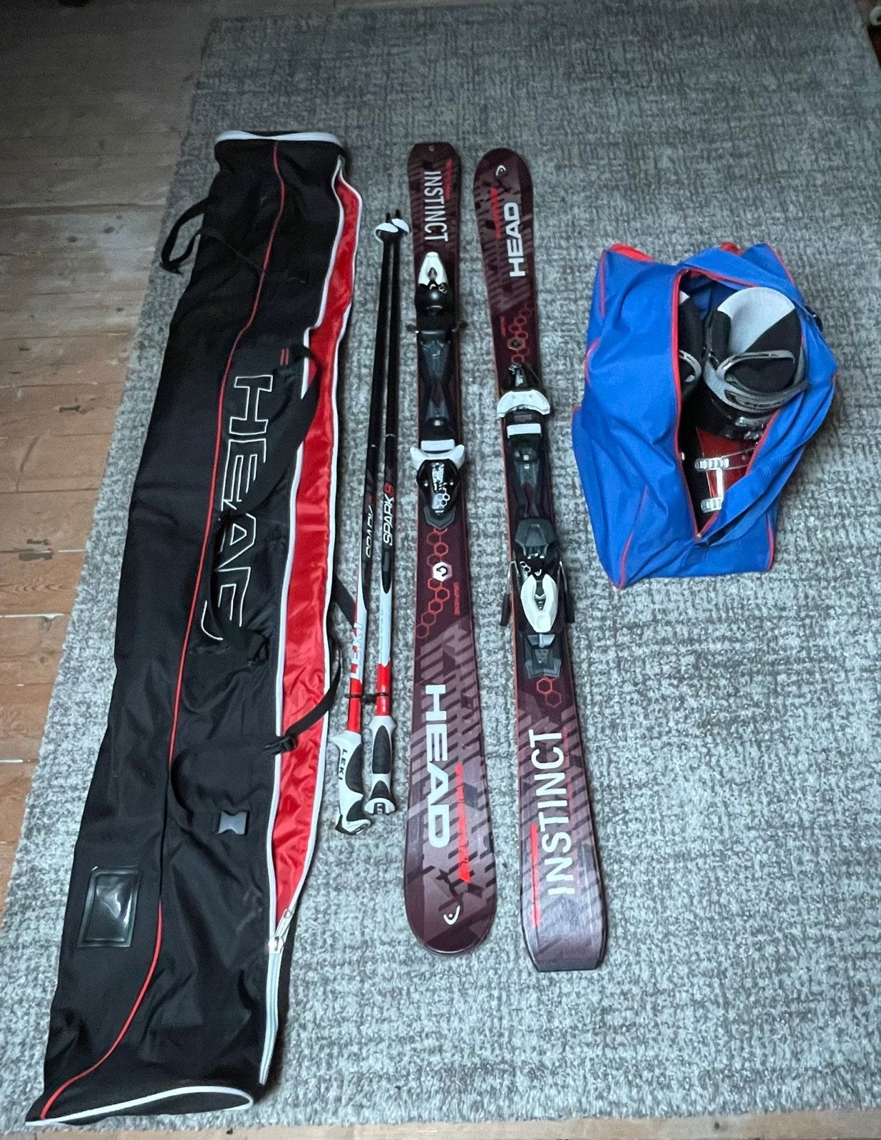Head Instinct ski set met stokken, schoenen en tassen, Ophalen, 160 tot 180 cm, Gebruikt, Skiën