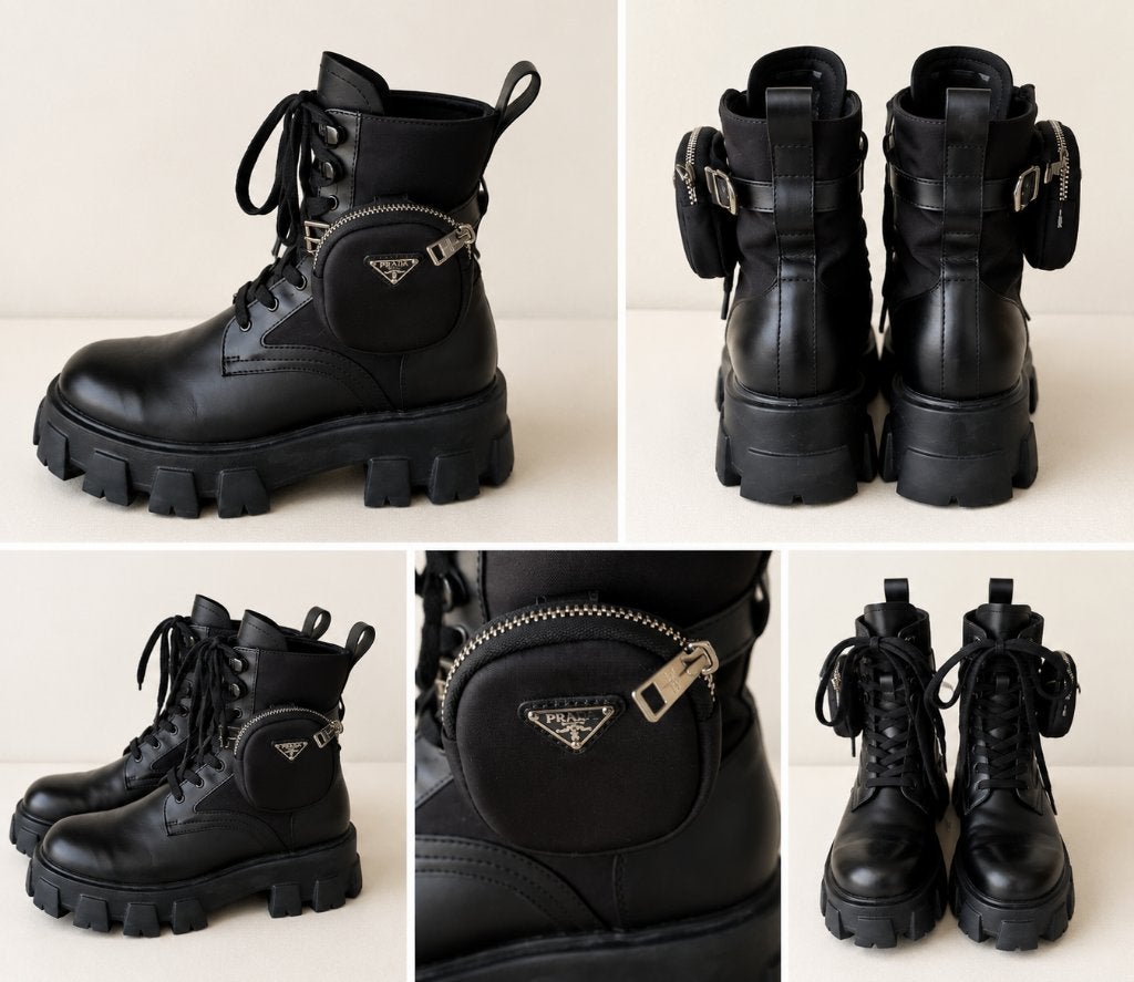 Prada Monolith Combat Boots met afneembare zakjes, Prada, Verzenden, Zwart, Lage of Enkellaarzen