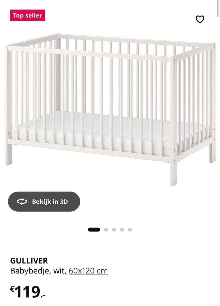 IKEA GULLIVER Babybedje wit 60x120 cm - Perfecte staat, Ophalen, Zo goed als nieuw, Ledikant