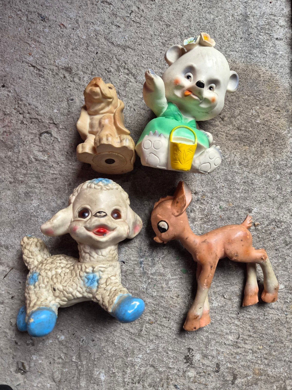 Vintage rubberen speelgoed dieren (set van 4), Verzamelen, Ophalen of Verzenden, Gebruikt