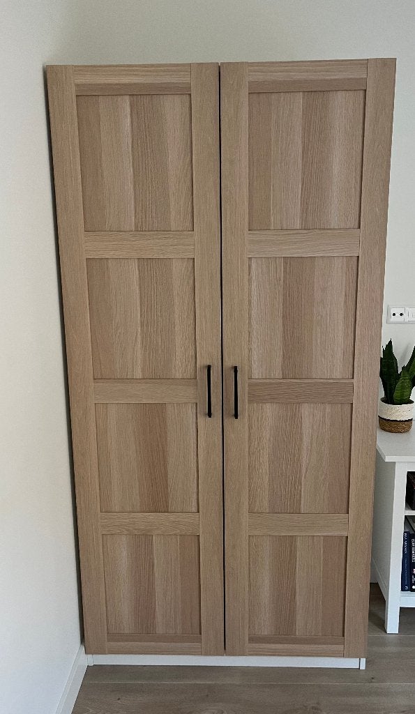 IKEA Pax kledingkast met Bergsbo deuren, wit/eiken, Ophalen, Met deur(en), Gebruikt, 100 tot 150 cm