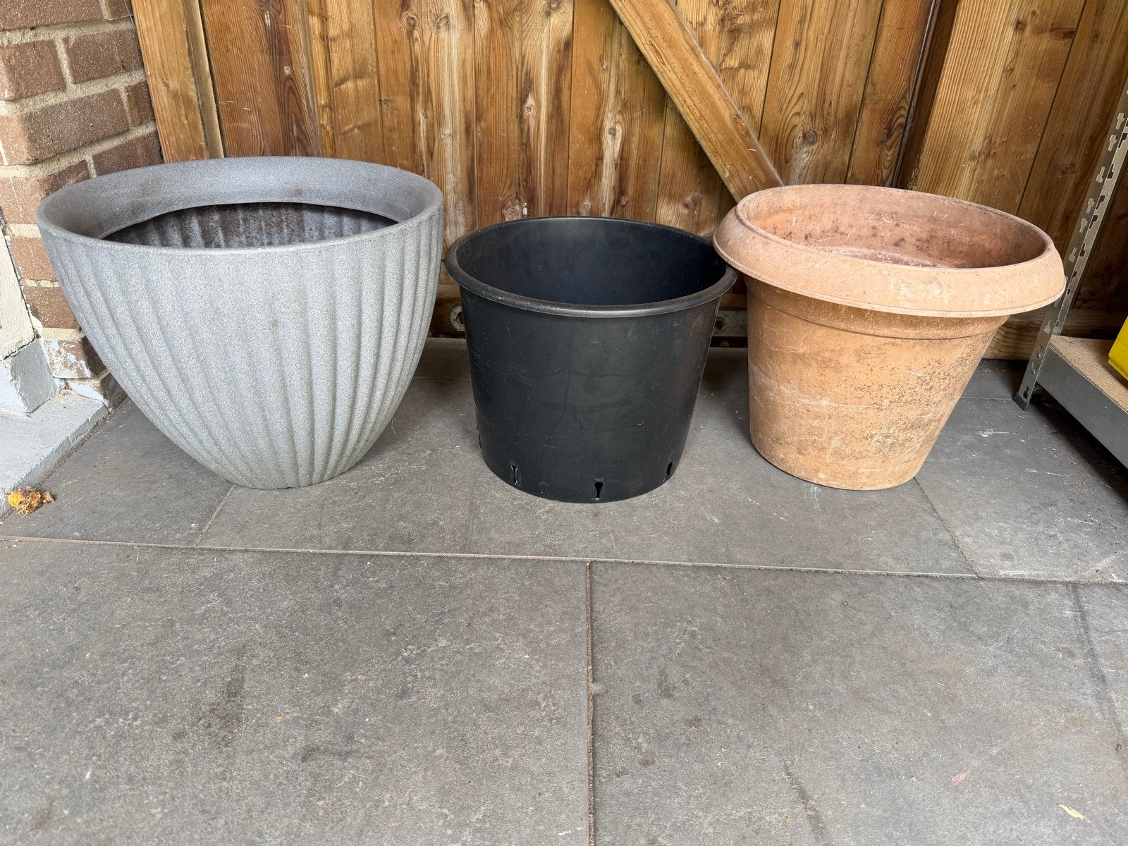 Set van 3 diverse plantenpotten, Tuin en Terras, 25 tot 40 cm, Overige materialen, Gebruikt, Balkon