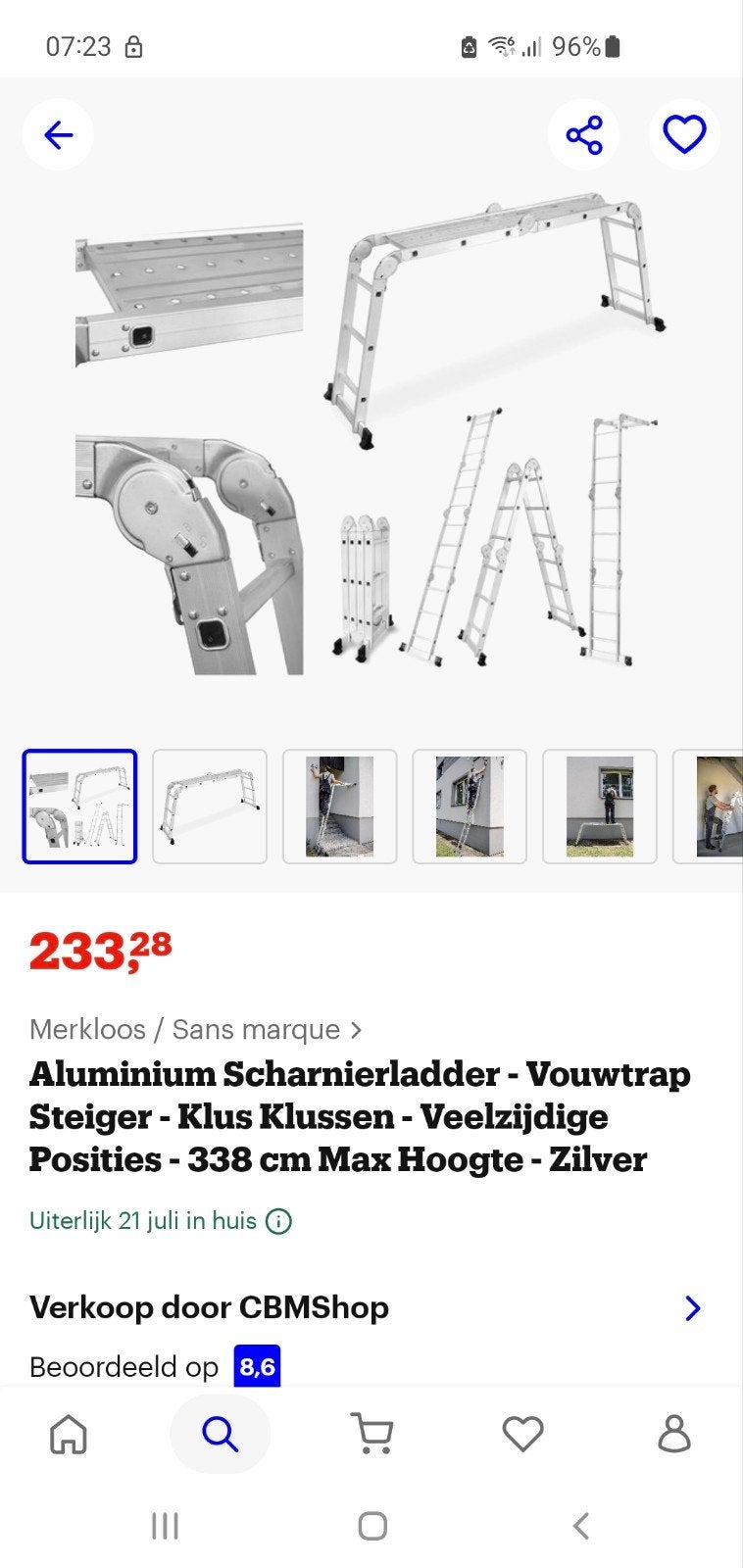 Aluminium Scharnierladder - Vouwtrap - Steiger - 338 cm, Ophalen