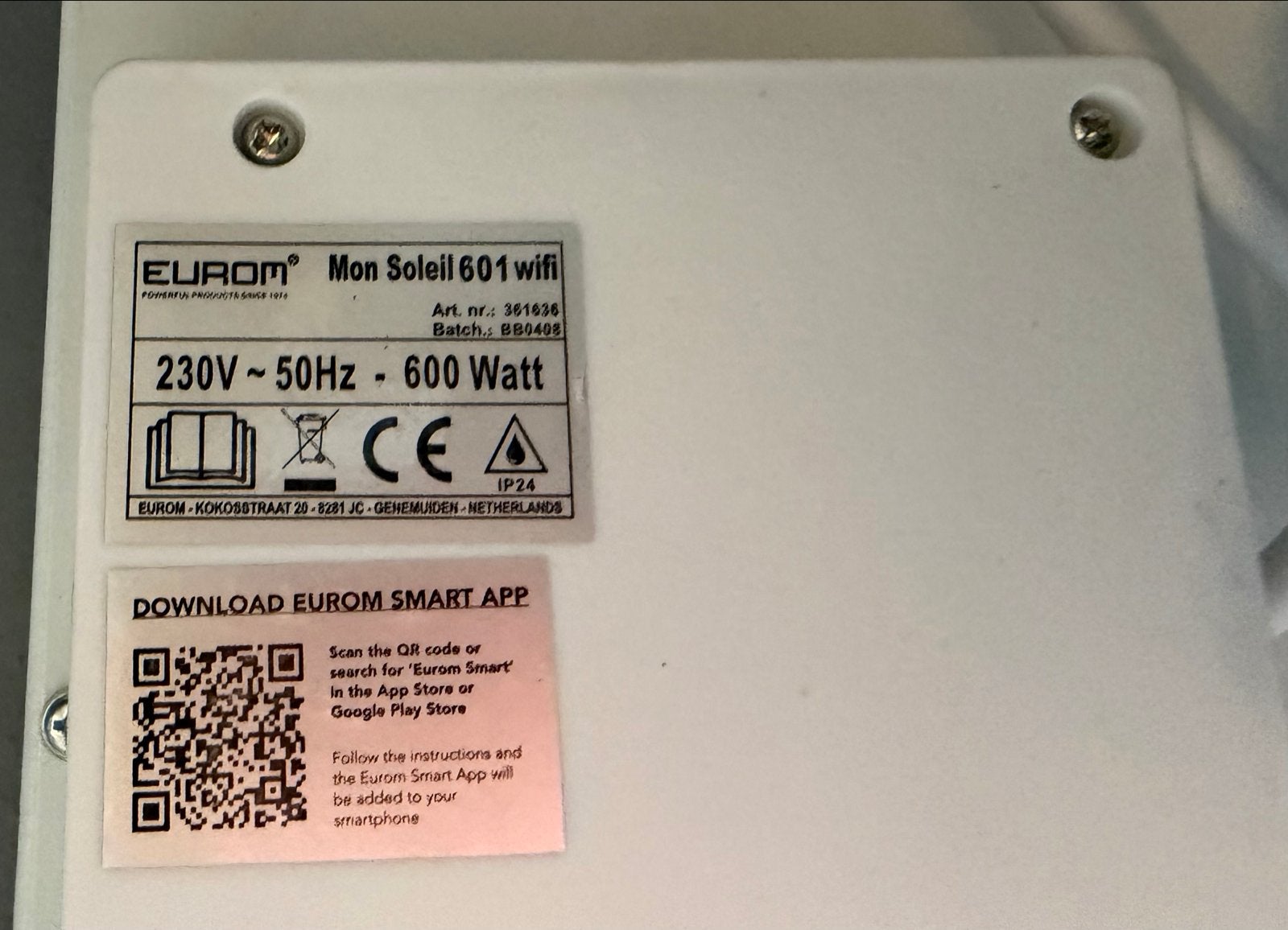 Eurom Mon Soleil 601 wifi infrarood verwarmingspaneel, Ophalen, Overige typen, 60 tot 150 cm, 80 cm of meer