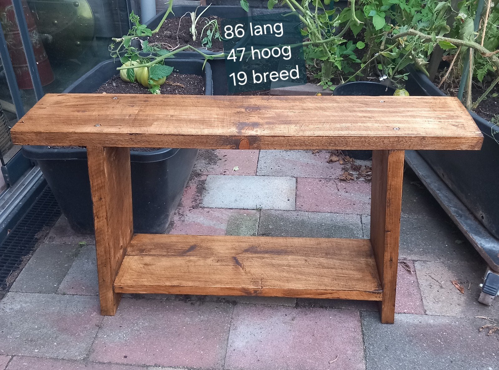 Houten tafeltje/bankje - 86x47x19 cm, 45 tot 60 cm, Gebruikt, Ophalen of Verzenden, 75 cm of meer